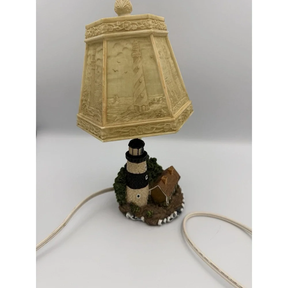 Vintage Lighthouse Small Electric Table Lamp 6 Sided Lithophane Shade Works 11